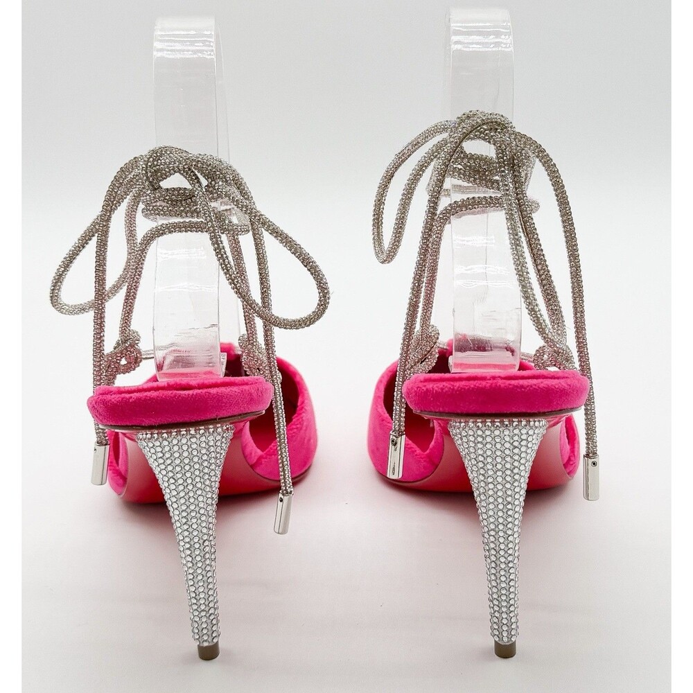 CHRISTIAN LOUBOUTIN Astrid Lace Strass 85 Pink Velvet Pumps Ankle Tie EU 39 US 9 - Picture 4 of 13